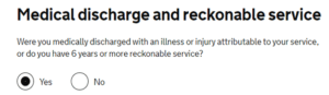Screenshot - Medical discharge and reckonable service